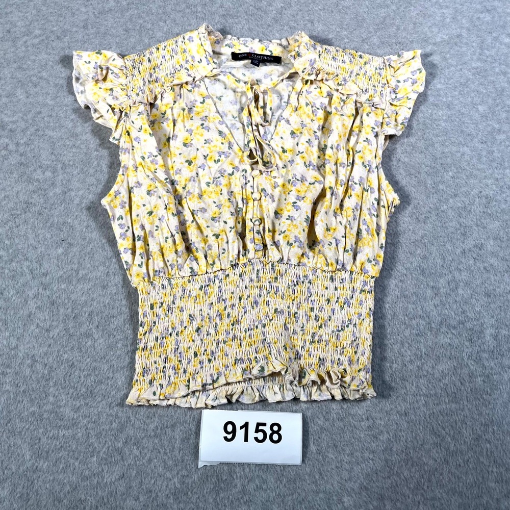 One Clothing Los Angeles Blouse Top Womens Small Multicolor Floral Smocked